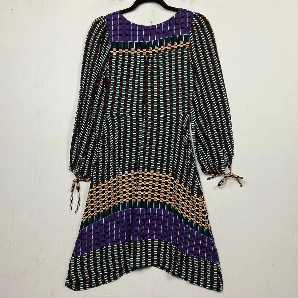 Maeve Anthropologie Gianna Tunic V Neck Geometric Print Dress Pockets 2 Petite - Picture 9 of 14